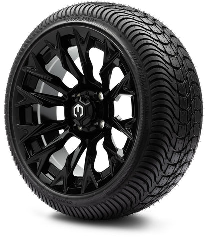 MODZ® 14" Falcon Glossy Black Wheels & Street Tires Combo