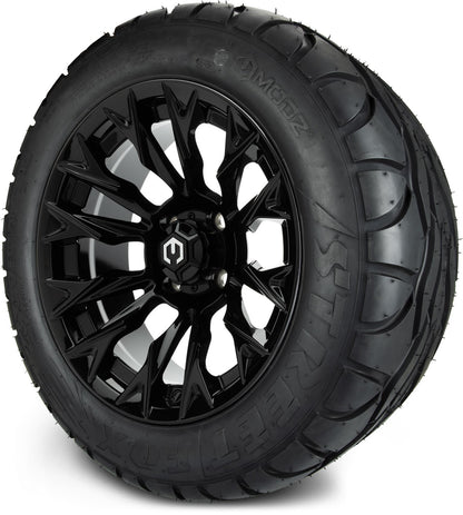 MODZ® 14" Falcon Glossy Black Wheels & Street Tires Combo