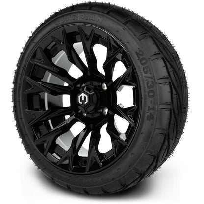 MODZ® 14" Falcon Glossy Black Wheels & Street Tires Combo