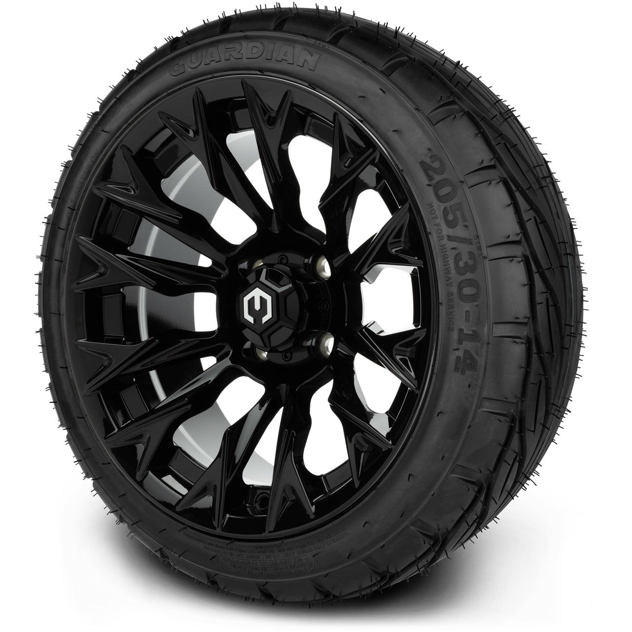 MODZ® 14" Falcon Glossy Black Wheels & Street Tires Combo