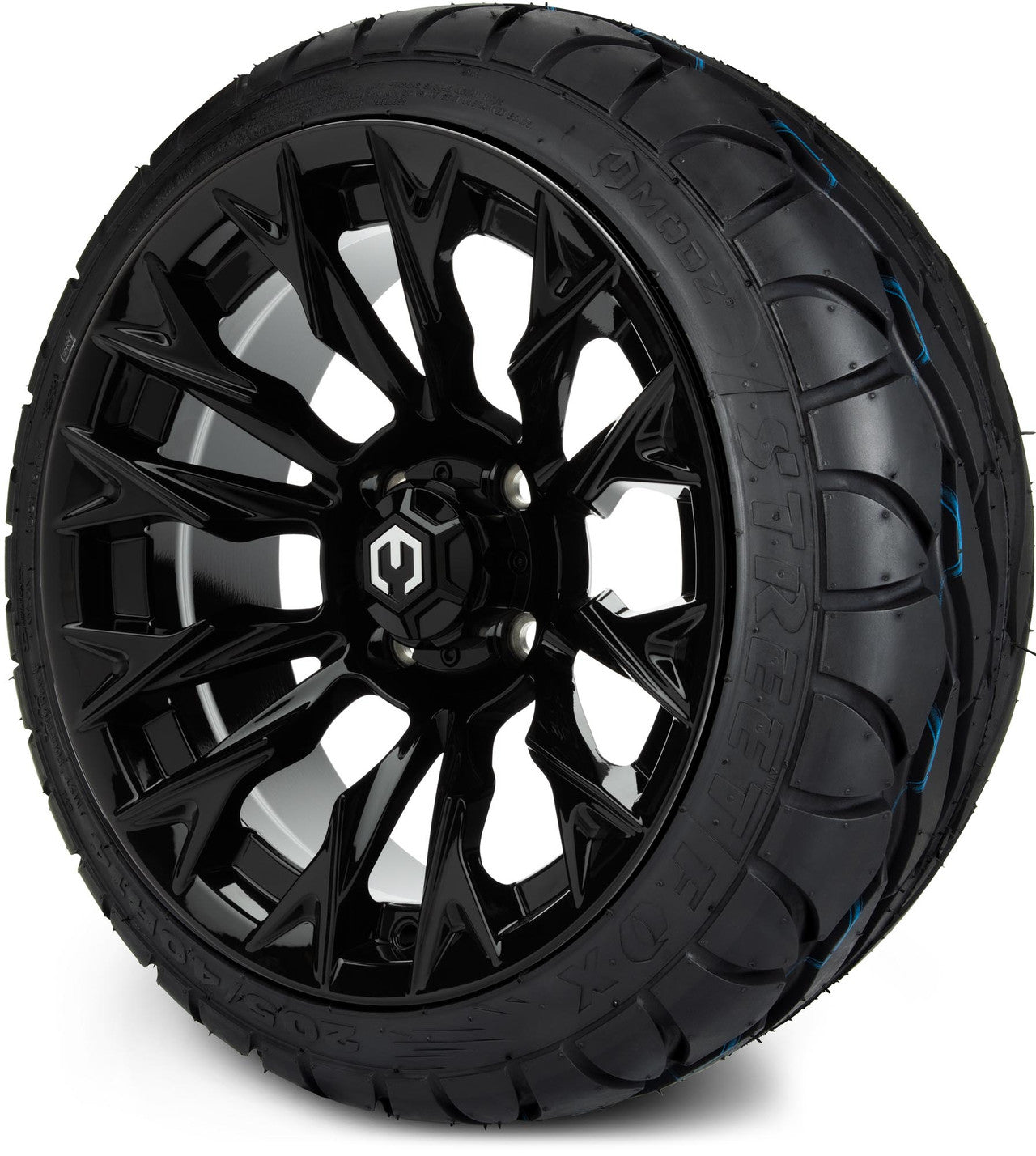 MODZ® 14" Falcon Glossy Black Wheels & Street Tires Combo