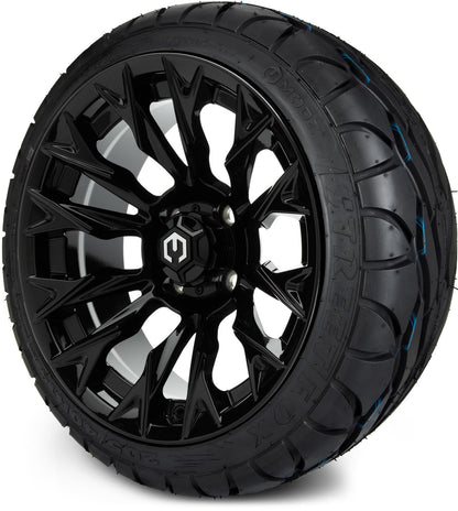MODZ® 14" Falcon Glossy Black Wheels & Street Tires Combo
