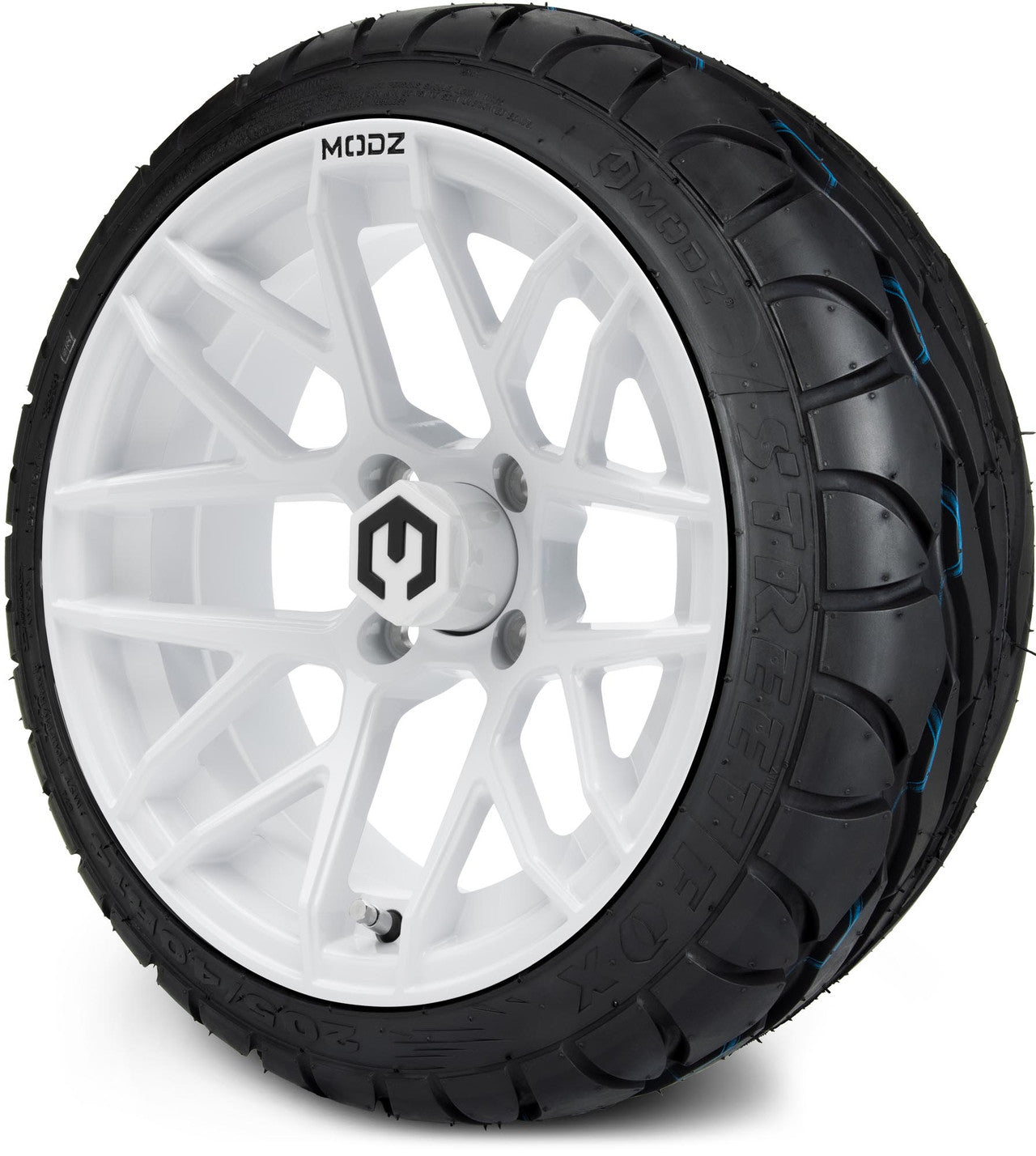 MODZ® 14" Matrix Glossy White Wheels & Street Tires Combo