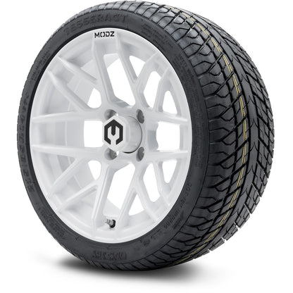 MODZ® 14" Matrix Glossy White Wheels & Street Tires Combo
