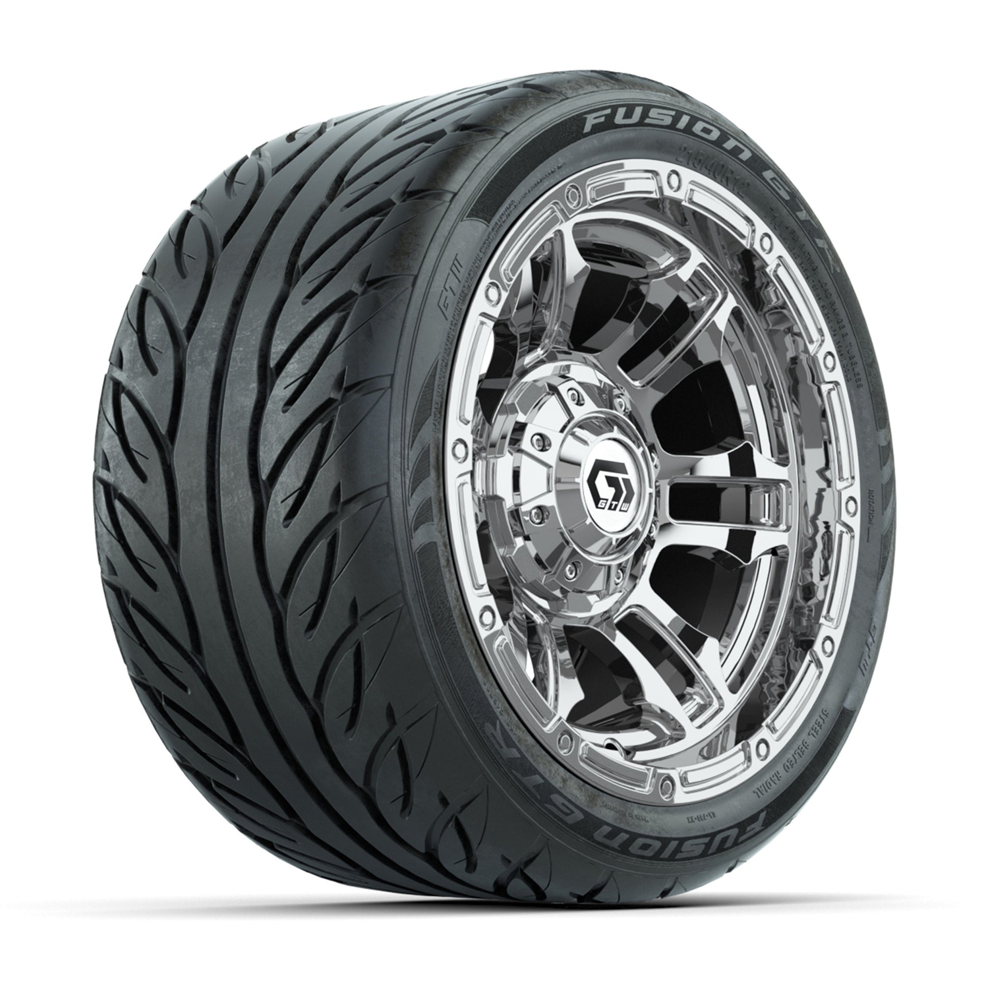 GTW® Shogun Chrome 12 in Wheels with 215/40-R12 Fusion GTR Steel Belt Radial Street Tires – Full Set