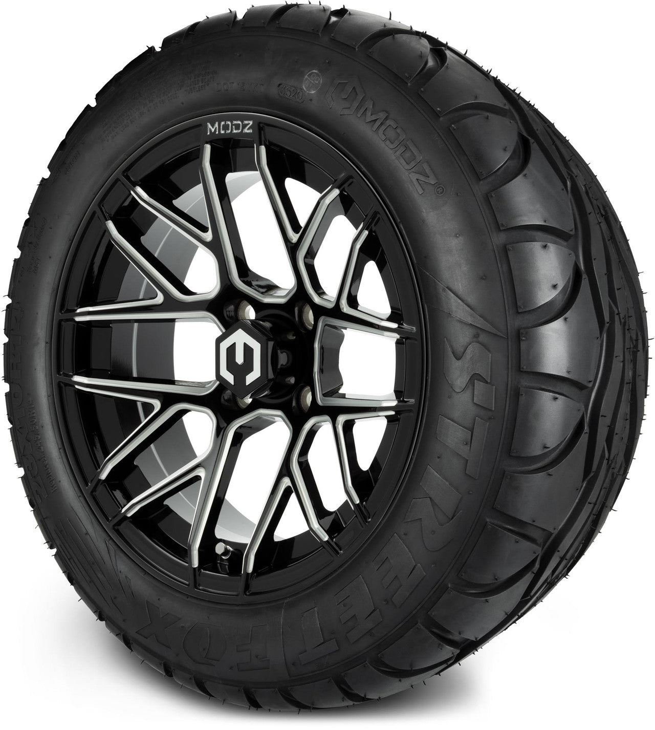 MODZ® 14" Matrix Glossy Black Ball Mill Wheels & Street Tires Combo