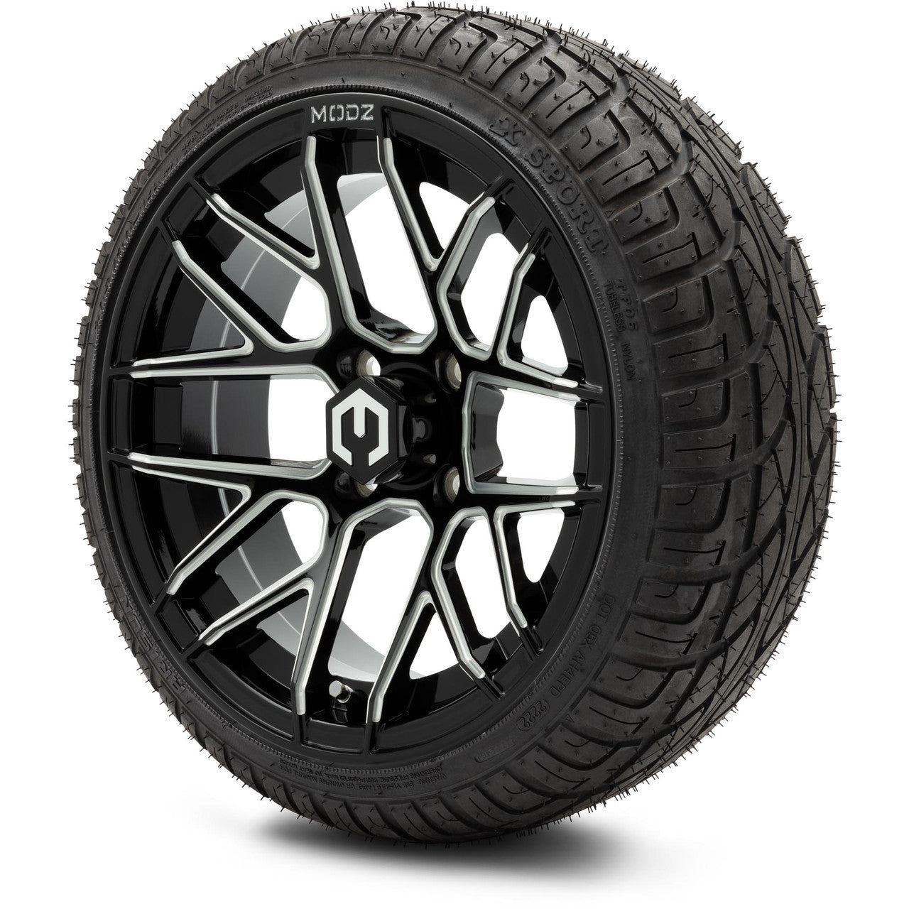 MODZ® 14" Matrix Glossy Black Ball Mill Wheels & Street Tires Combo