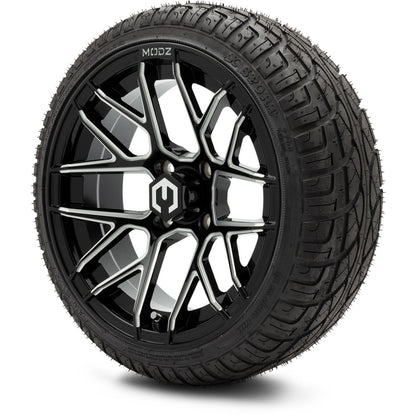 MODZ® 14" Matrix Glossy Black Ball Mill Wheels & Street Tires Combo