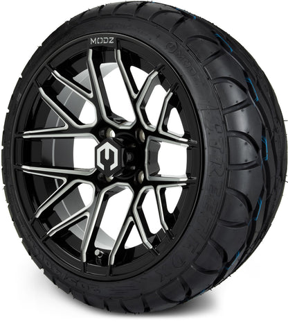MODZ® 14" Matrix Glossy Black Ball Mill Wheels & Street Tires Combo
