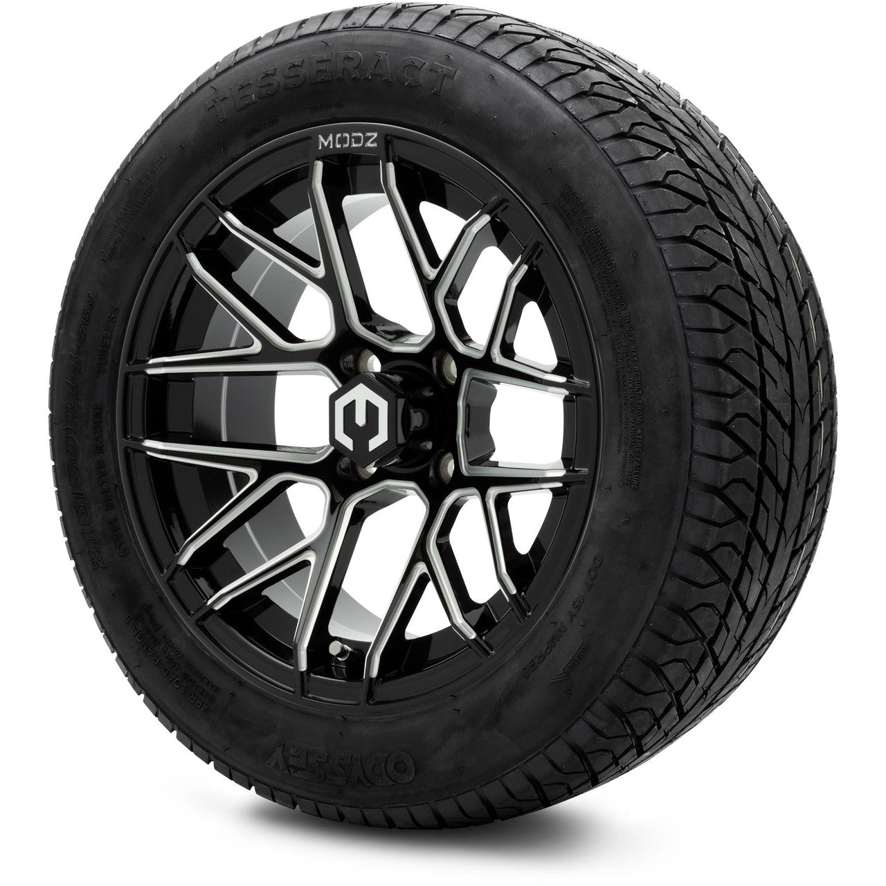 MODZ® 14" Matrix Glossy Black Ball Mill Wheels & Street Tires Combo