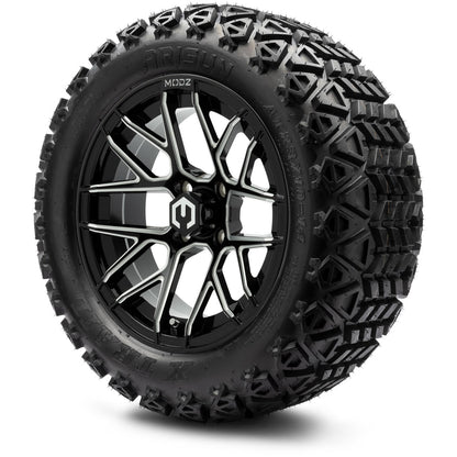 MODZ® 14" Matrix Glossy Black Ball Mill Wheels & Off-Road Tires Combo
