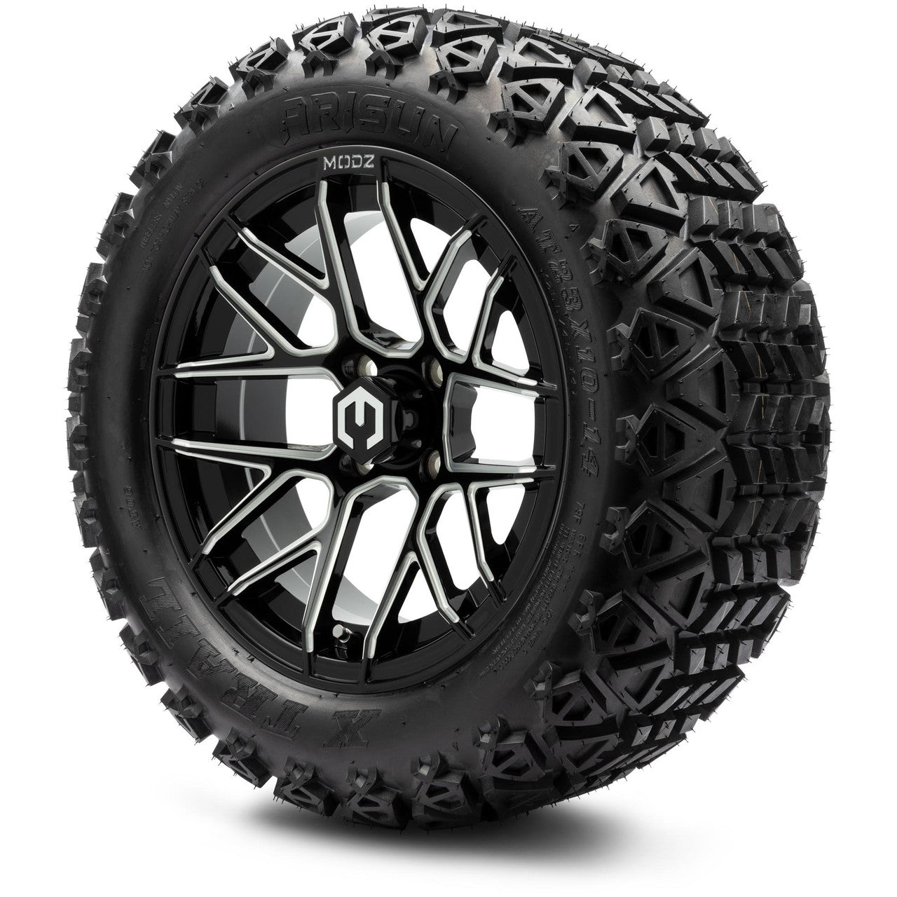 MODZ® 14" Matrix Glossy Black Ball Mill Wheels & Off-Road Tires Combo
