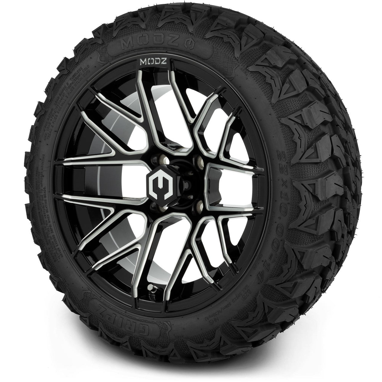 MODZ® 14" Matrix Glossy Black Ball Mill Wheels & Off-Road Tires Combo