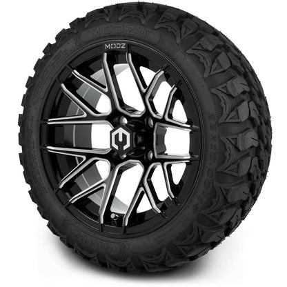 MODZ® 14" Matrix Glossy Black Ball Mill Wheels & Off-Road Tires Combo