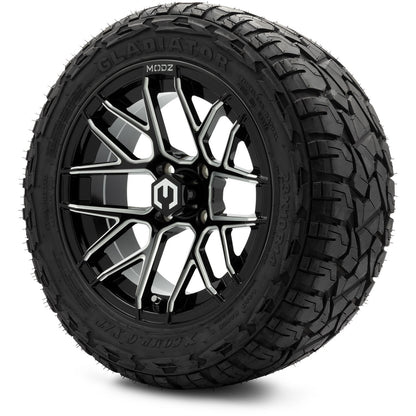 MODZ® 14" Matrix Glossy Black Ball Mill Wheels & Off-Road Tires Combo
