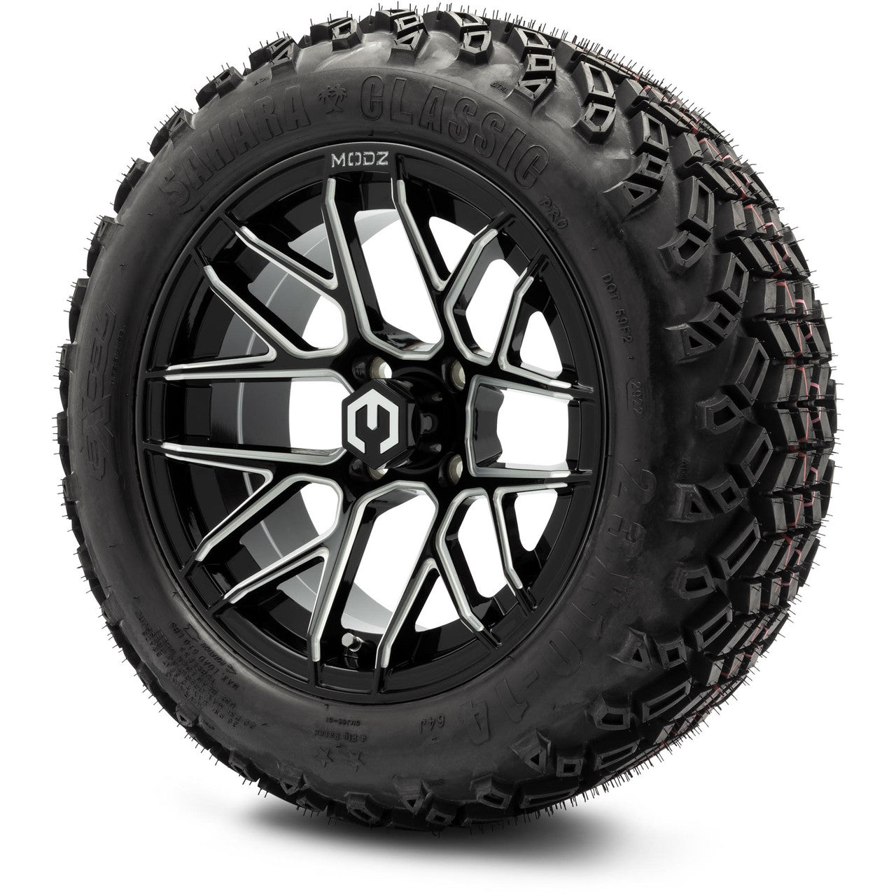 MODZ® 14" Matrix Glossy Black Ball Mill Wheels & Off-Road Tires Combo