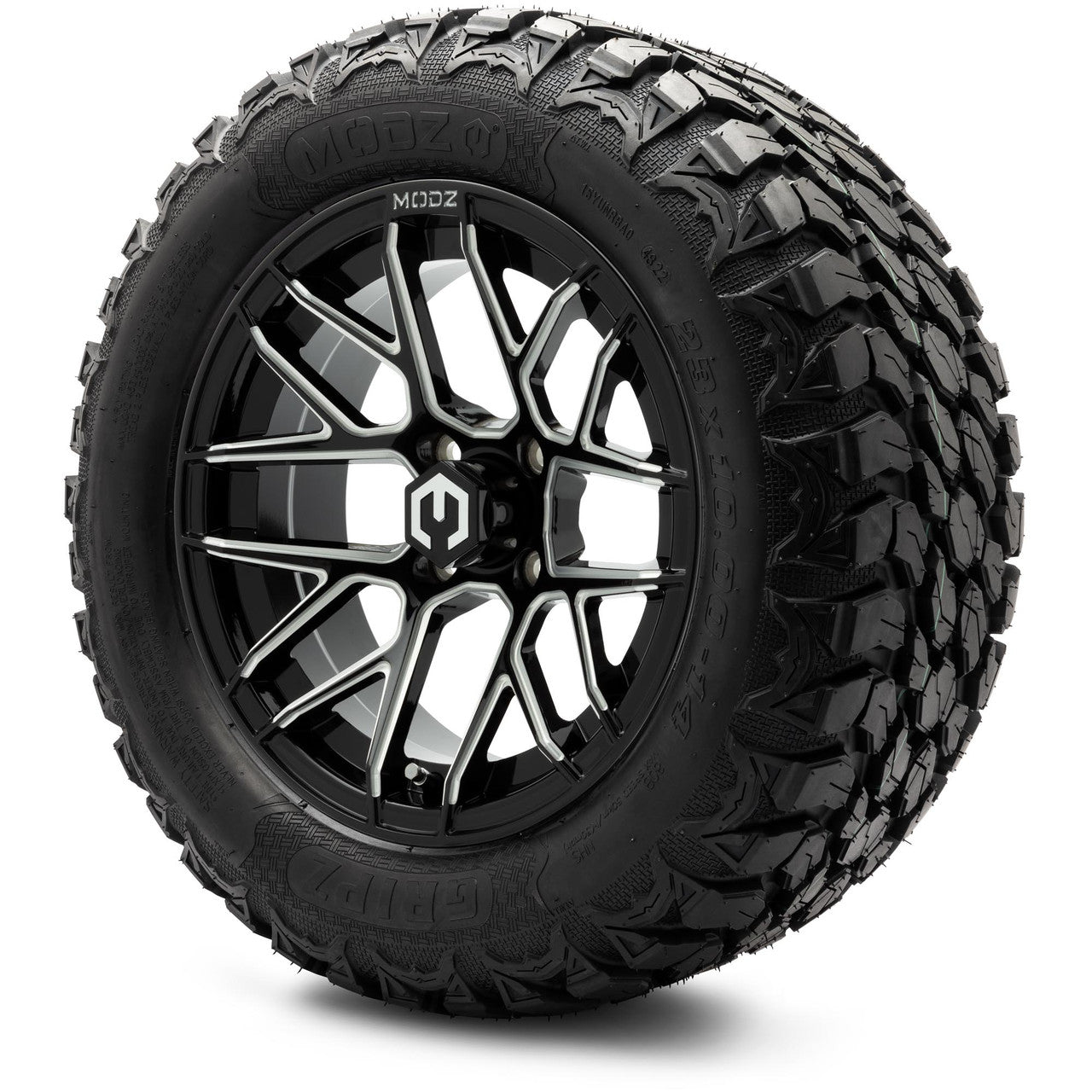 MODZ® 14" Matrix Glossy Black Ball Mill Wheels & Off-Road Tires Combo