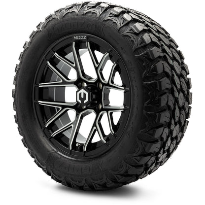 MODZ® 14" Matrix Glossy Black Ball Mill Wheels & Off-Road Tires Combo
