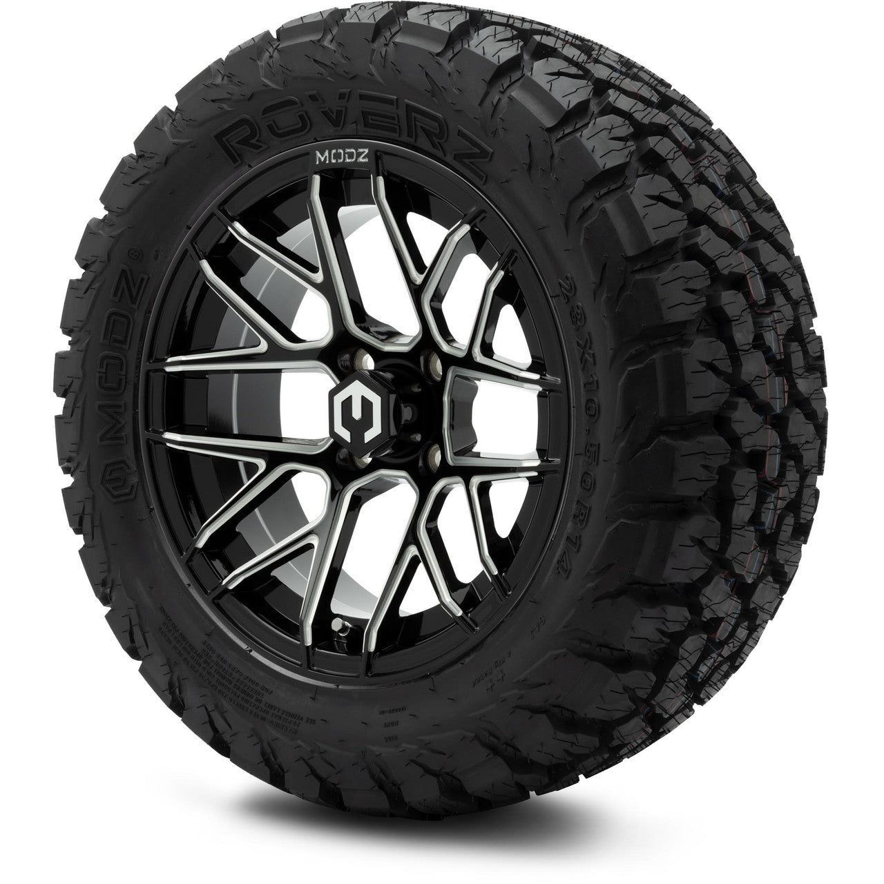 MODZ® 14" Matrix Glossy Black Ball Mill Wheels & Off-Road Tires Combo