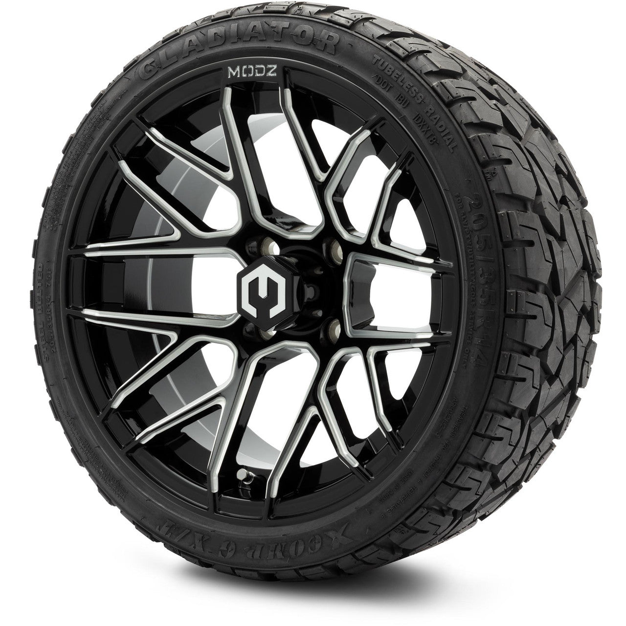 MODZ® 14" Matrix Glossy Black Ball Mill Wheels & Off-Road Tires Combo
