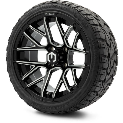 MODZ® 14" Matrix Glossy Black Ball Mill Wheels & Off-Road Tires Combo