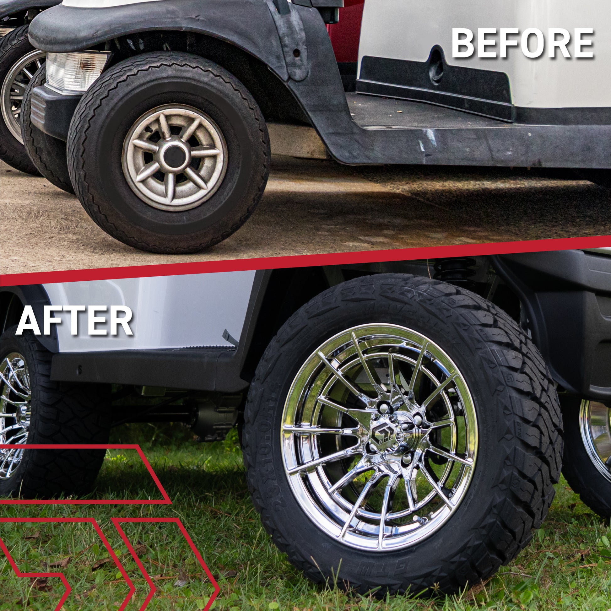 GTW® Boost Gloss Black 12 in Wheels with 23X10.5-12 Predator All-Terrain Tires – Full Set