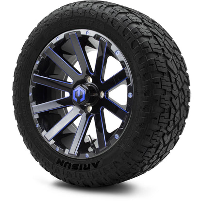 MODZ® 14" Mauler Glossy Black and Blue with Ball Mill Wheels & Off-Road Tires Combo