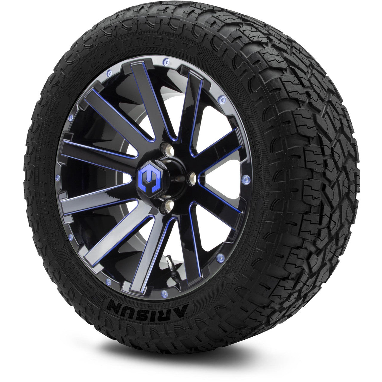 MODZ® 14" Mauler Glossy Black and Blue with Ball Mill Wheels & Off-Road Tires Combo