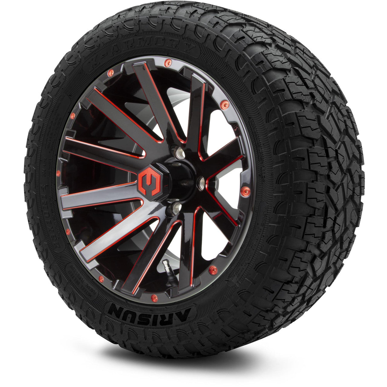 MODZ® 14" Mauler Glossy Black and Red with Ball Mill Wheels & Off-Road Tires Combo