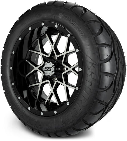MODZ® 14" Vortex Machined Black Wheels & Street Tires Combo