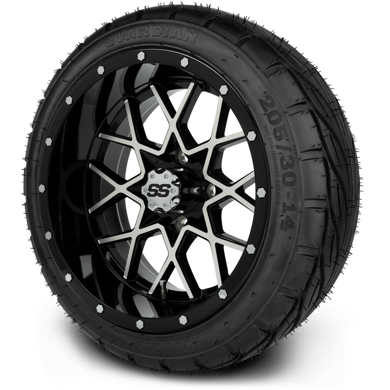 MODZ® 14" Vortex Machined Black Wheels & Street Tires Combo