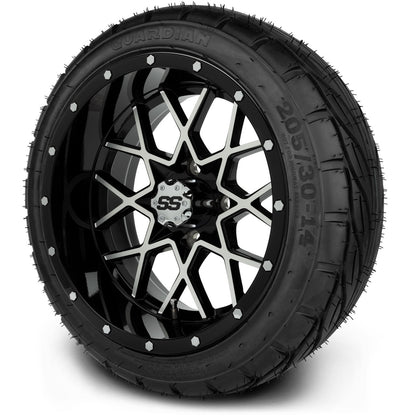 MODZ® 14" Vortex Machined Black Wheels & Street Tires Combo