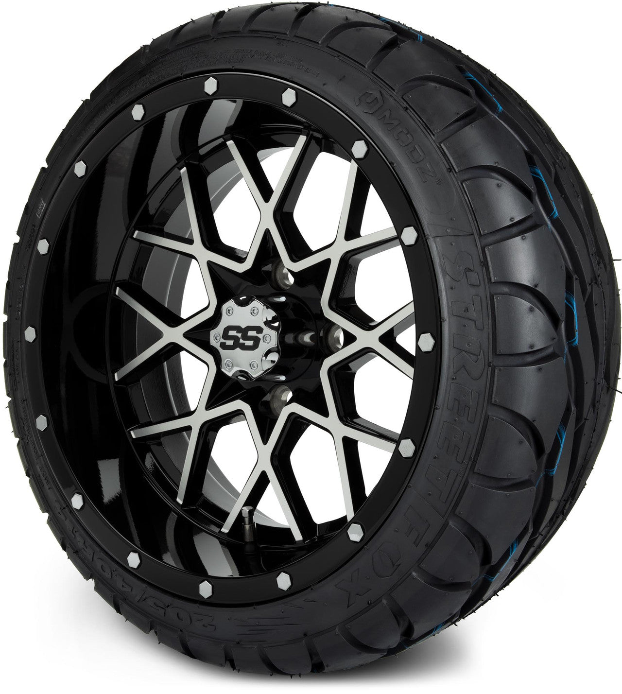 MODZ® 14" Vortex Machined Black Wheels & Street Tires Combo