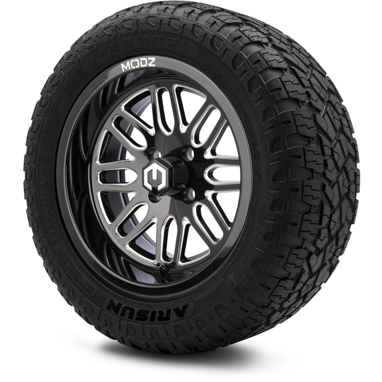 MODZ® 14" Mayhem Glossy Black with Ball Mill Wheels & Off-Road Tires Combo