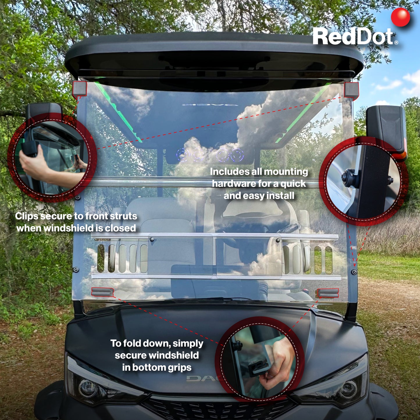 RedDot DACH Apollo Tinted Vented Folding Windshield (Years 2025-Up)