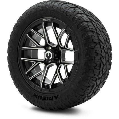 MODZ® 14" Matrix Glossy Black Ball Mill Wheels & Off-Road Tires Combo