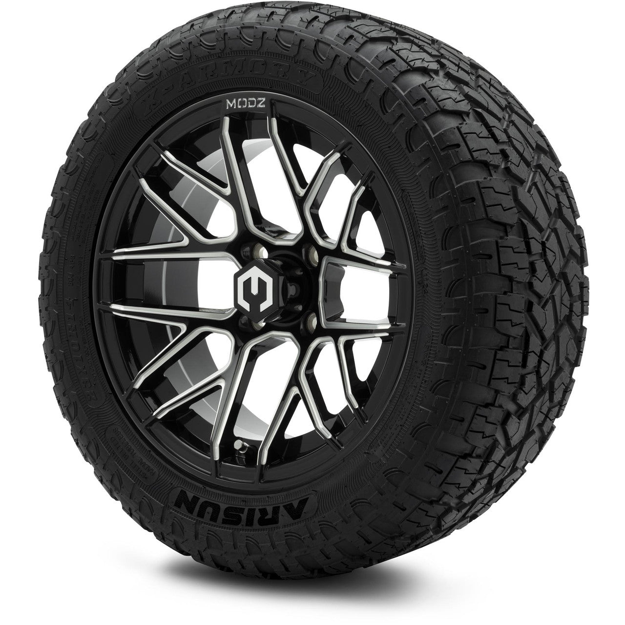 MODZ® 14" Matrix Glossy Black Ball Mill Wheels & Off-Road Tires Combo