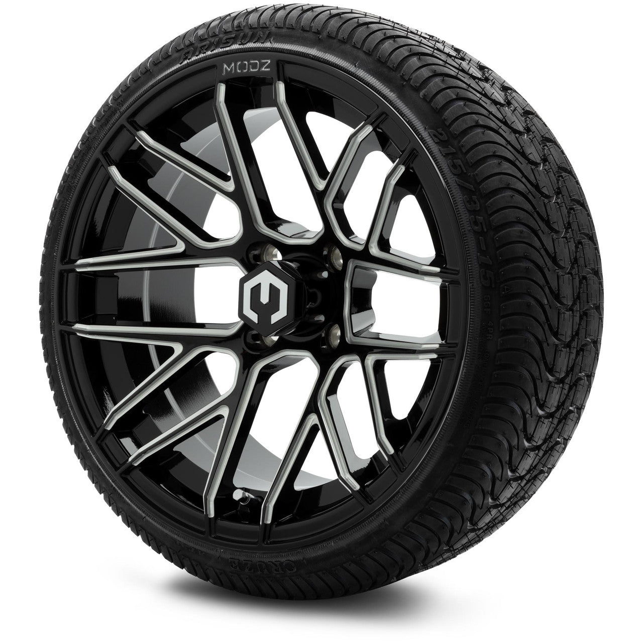 MODZ® 15" Matrix Glossy Black with Ball Mill Wheels & Street Tires Combo
