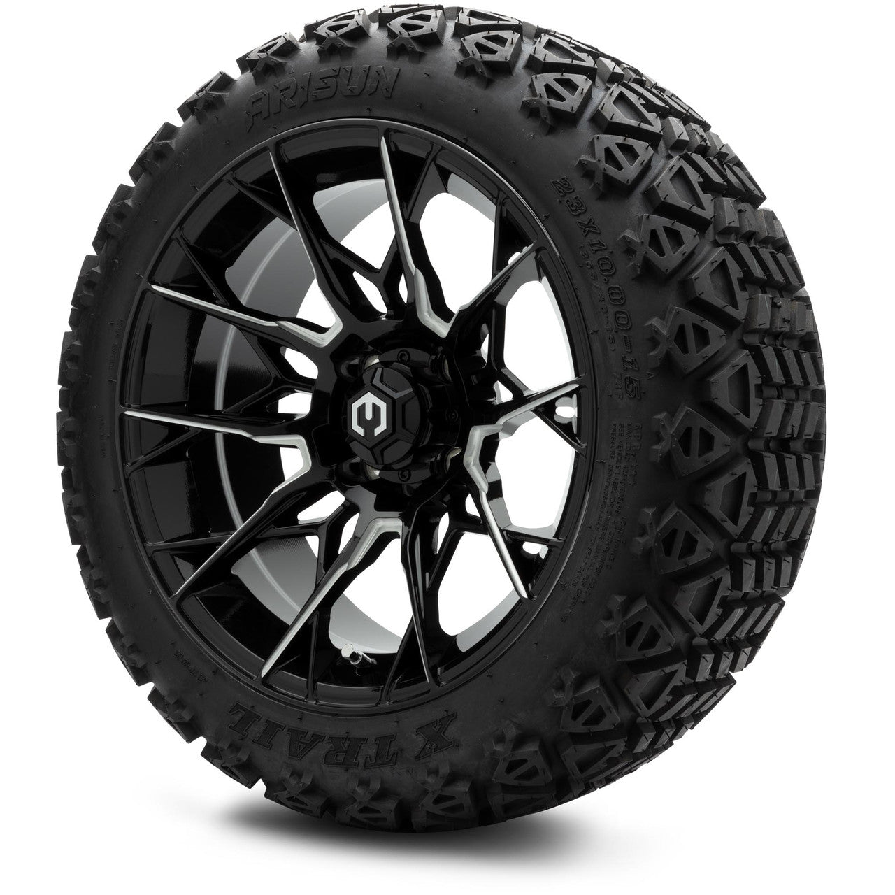 MODZ® 15" Chaos Glossy Black with Ball Mill Wheels & Off-Road Tires Combo