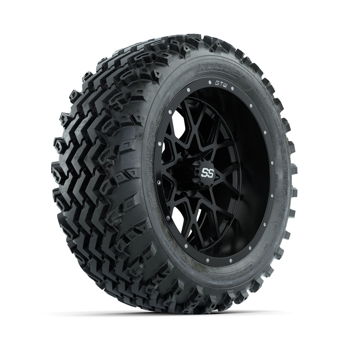 GTW Vortex Matte Black 14 in Wheels with 23x10.00-14 Rogue All Terrain Tires - Full Set
