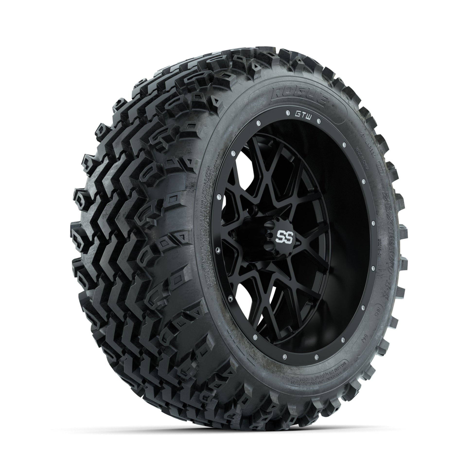 GTW Vortex Matte Black 14 in Wheels with 23x10.00-14 Rogue All Terrain Tires - Full Set