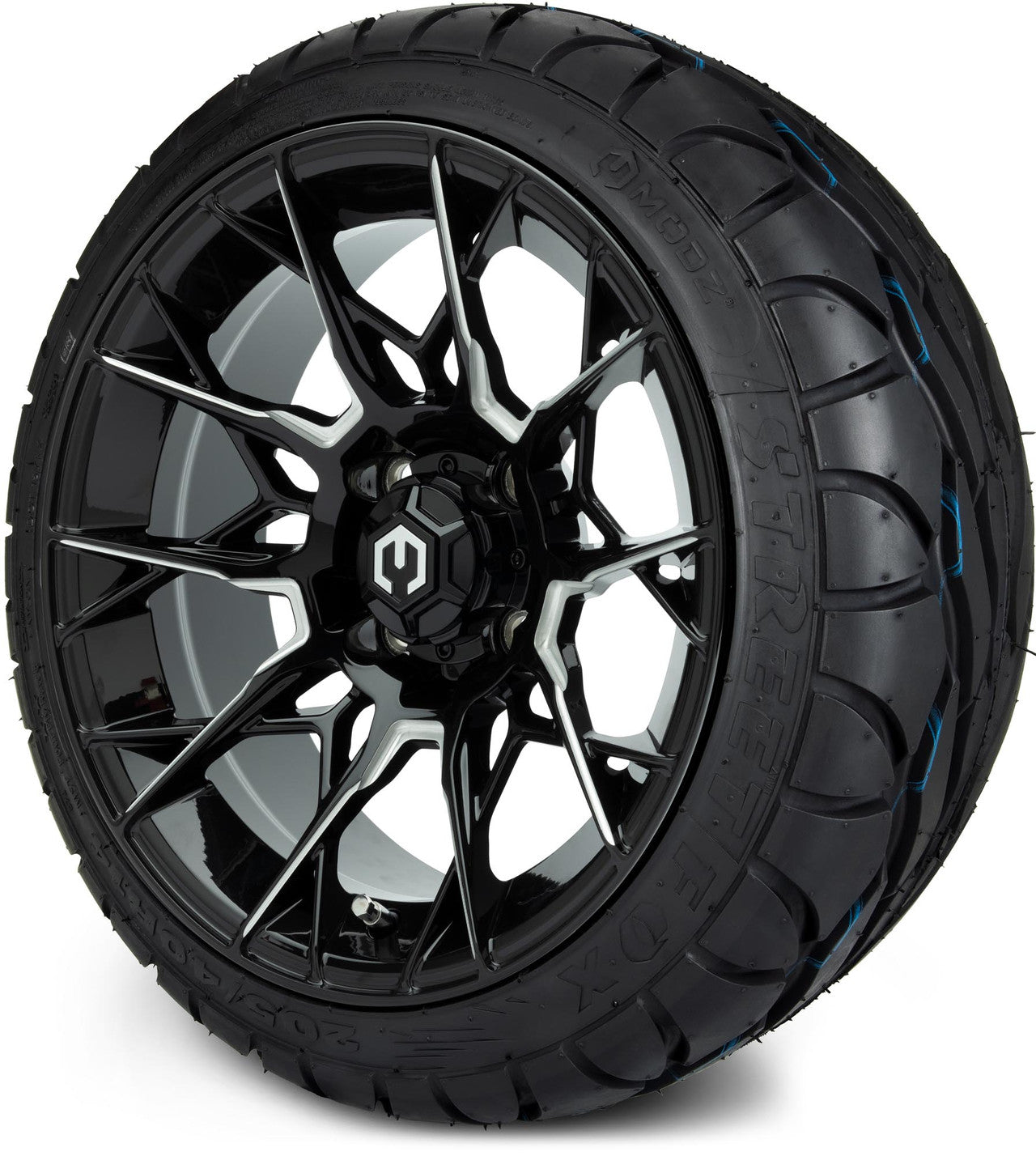MODZ® 14" Chaos Glossy Black with Ball Mill Wheels & Street Tires Combo