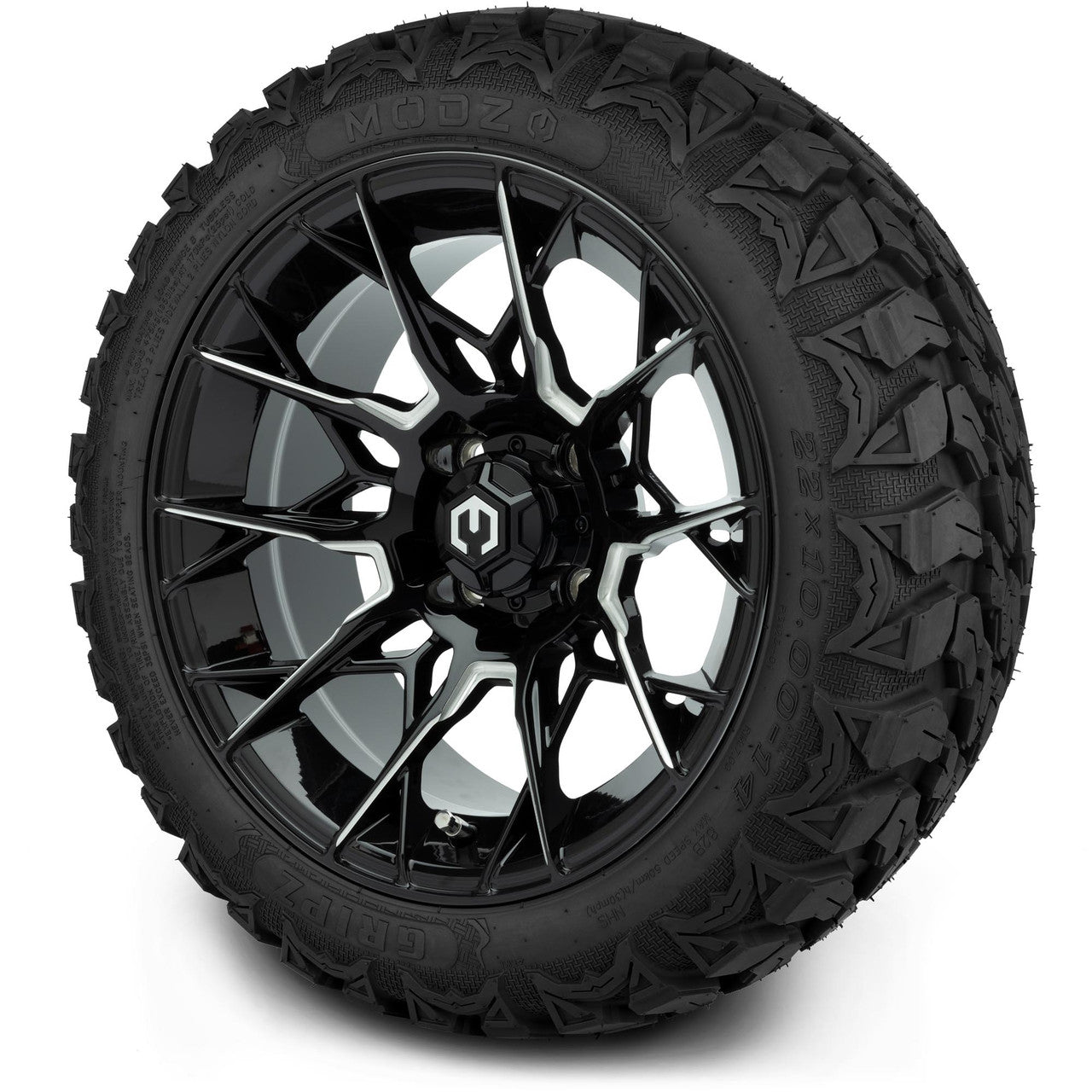 MODZ® 14" Chaos Glossy Black with Ball Mill Wheels & Off-Road Tires Combo