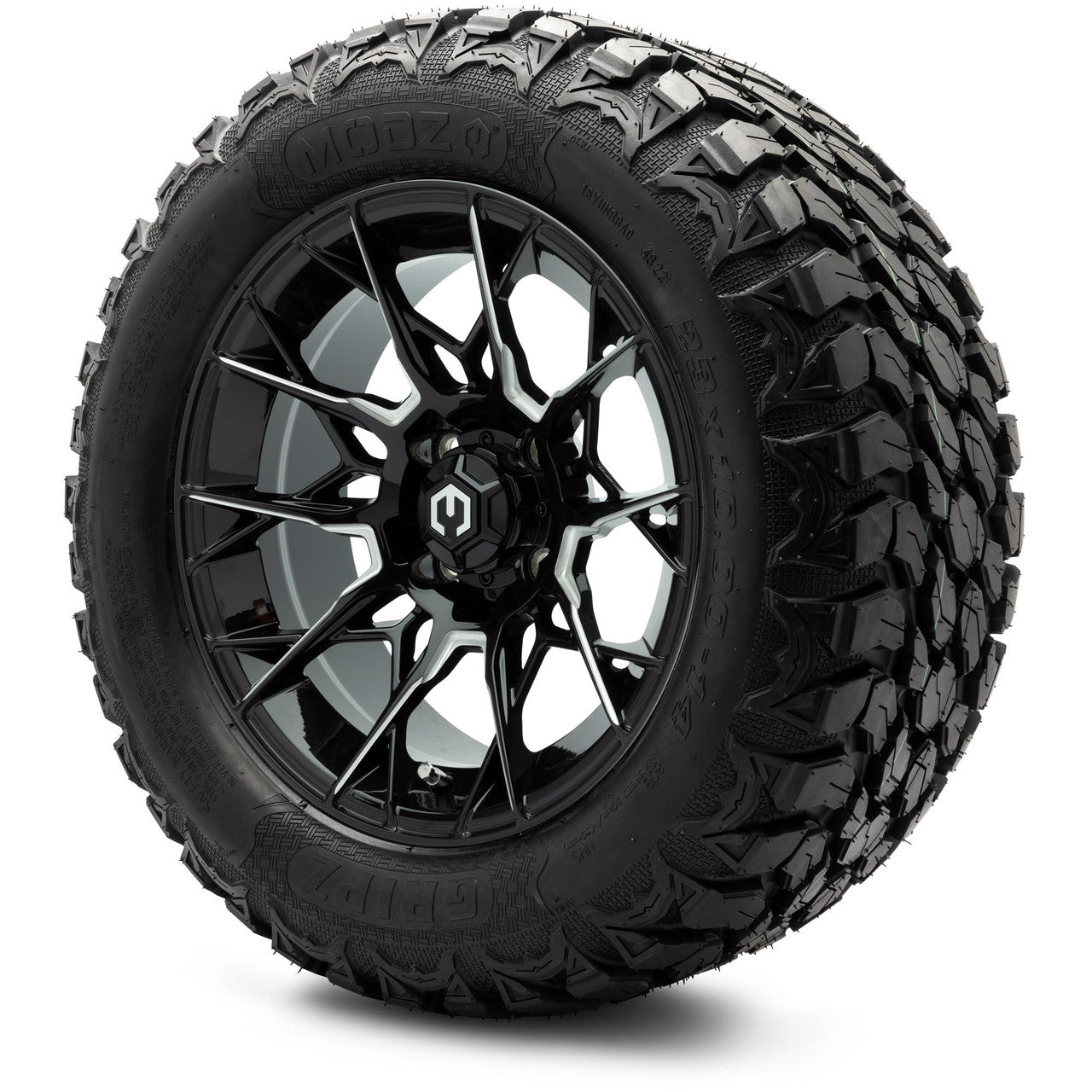 MODZ® 14" Chaos Glossy Black with Ball Mill Wheels & Off-Road Tires Combo