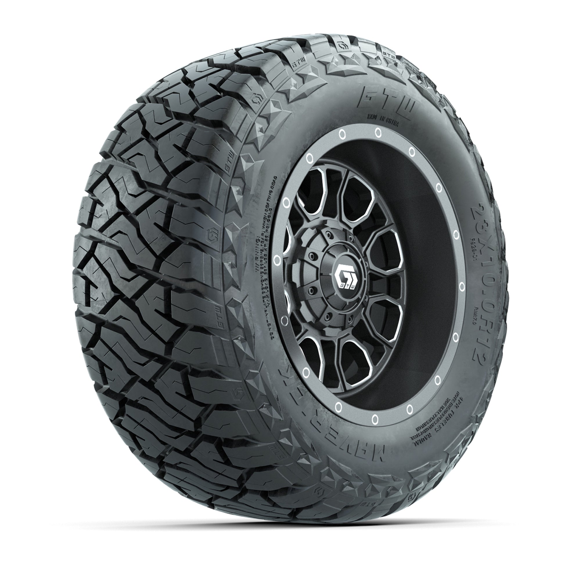 GTW® Volt Gunmetal 12 in Wheels with 23x10-R12 Maverick All-Terrain Tires – Full Set