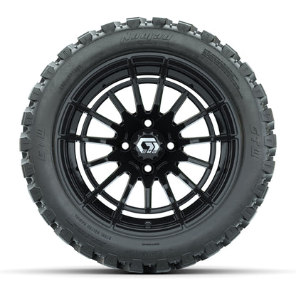 GTW® Boost Gloss Black 14 in Wheels with 23X10-R14 Nomad Steel Belt Radial All-Terrain Tires – Full Set