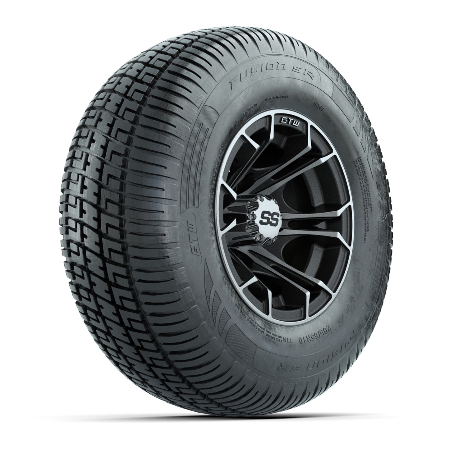 GTW Spyder Machined/Matte Grey 10 in Wheels with 205/65-R10 Fusion SR Steel Belted Radial Tires – Full Set