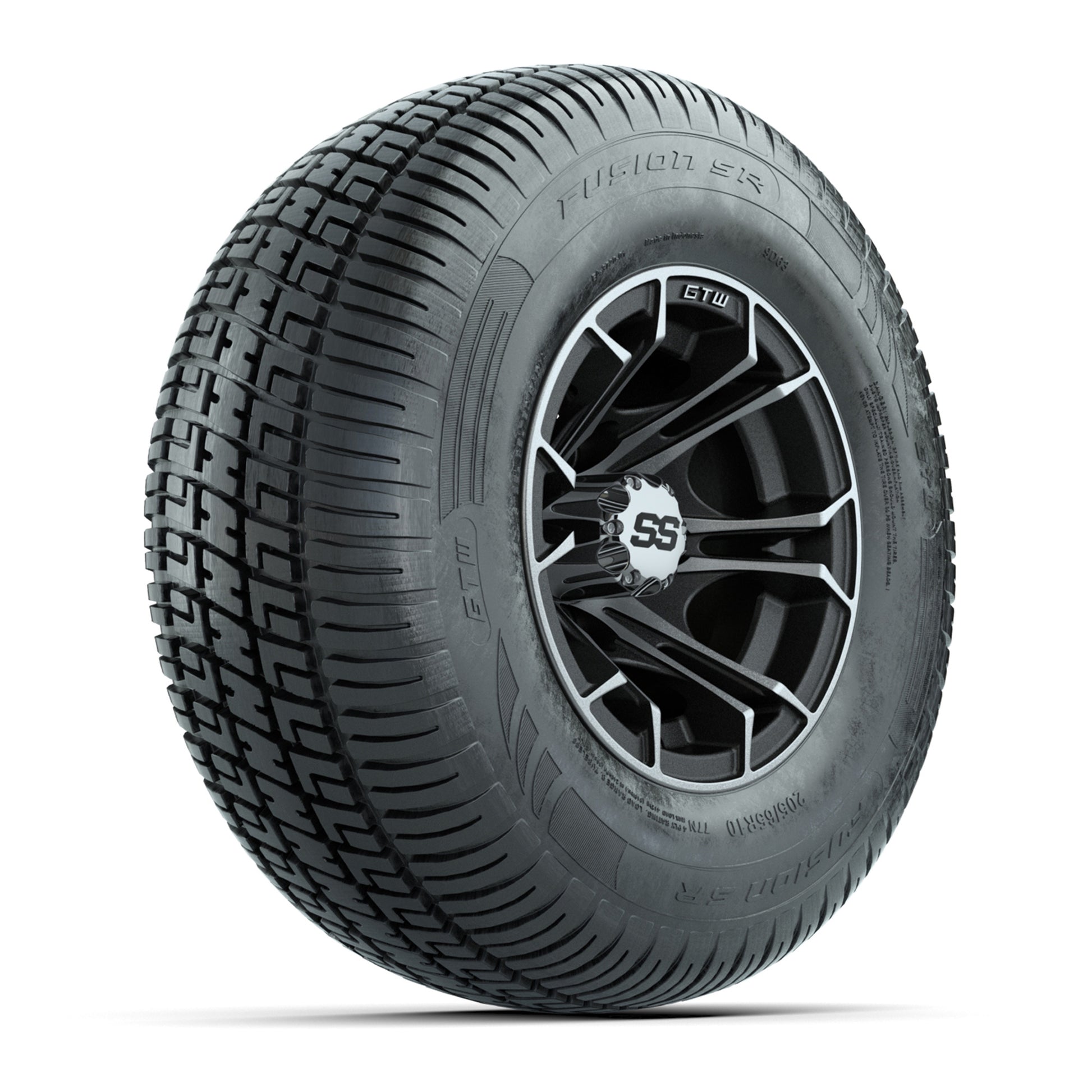 GTW Spyder Machined/Matte Grey 10 in Wheels with 205/65-R10 Fusion SR Steel Belted Radial Tires – Full Set