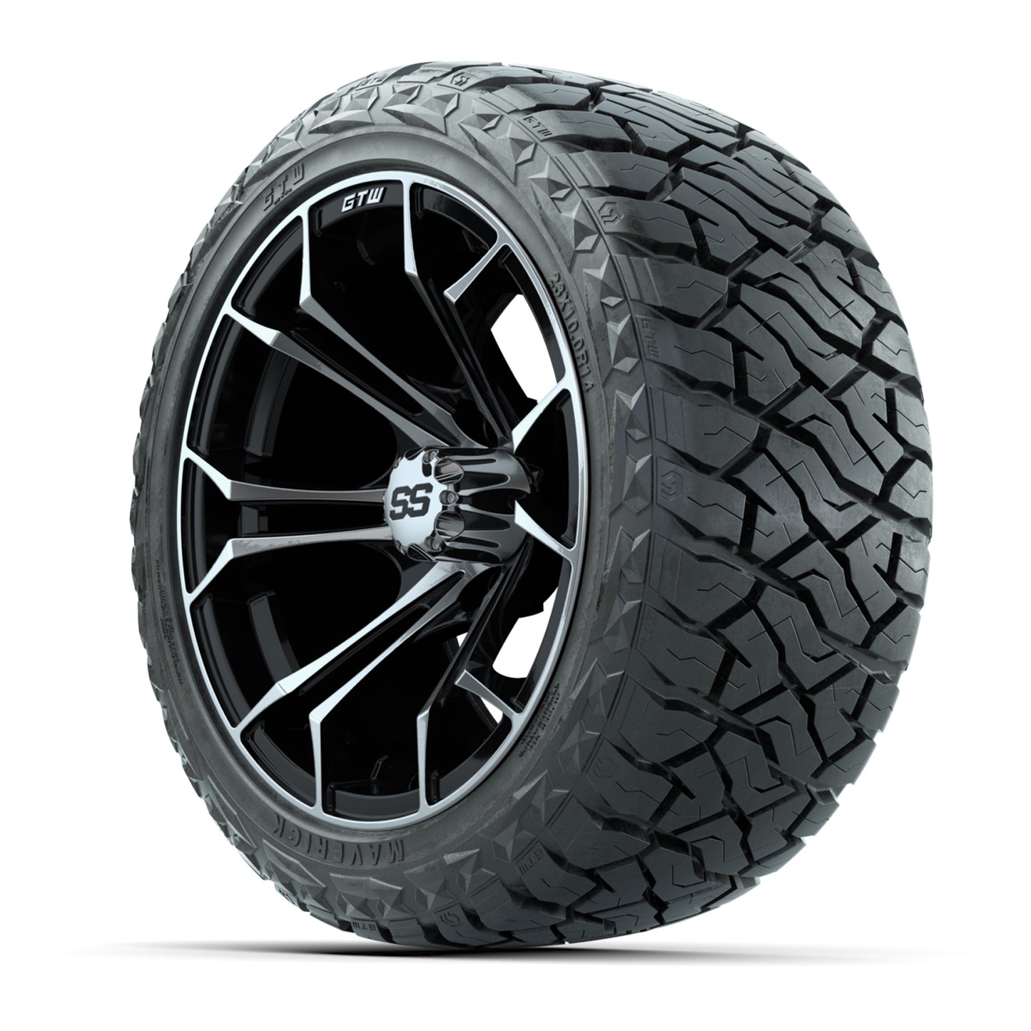 GTW Spyder Black/Machined 14 in Wheels with 23x10.00-R14 Maverick All-Terrain Tires – Full Set