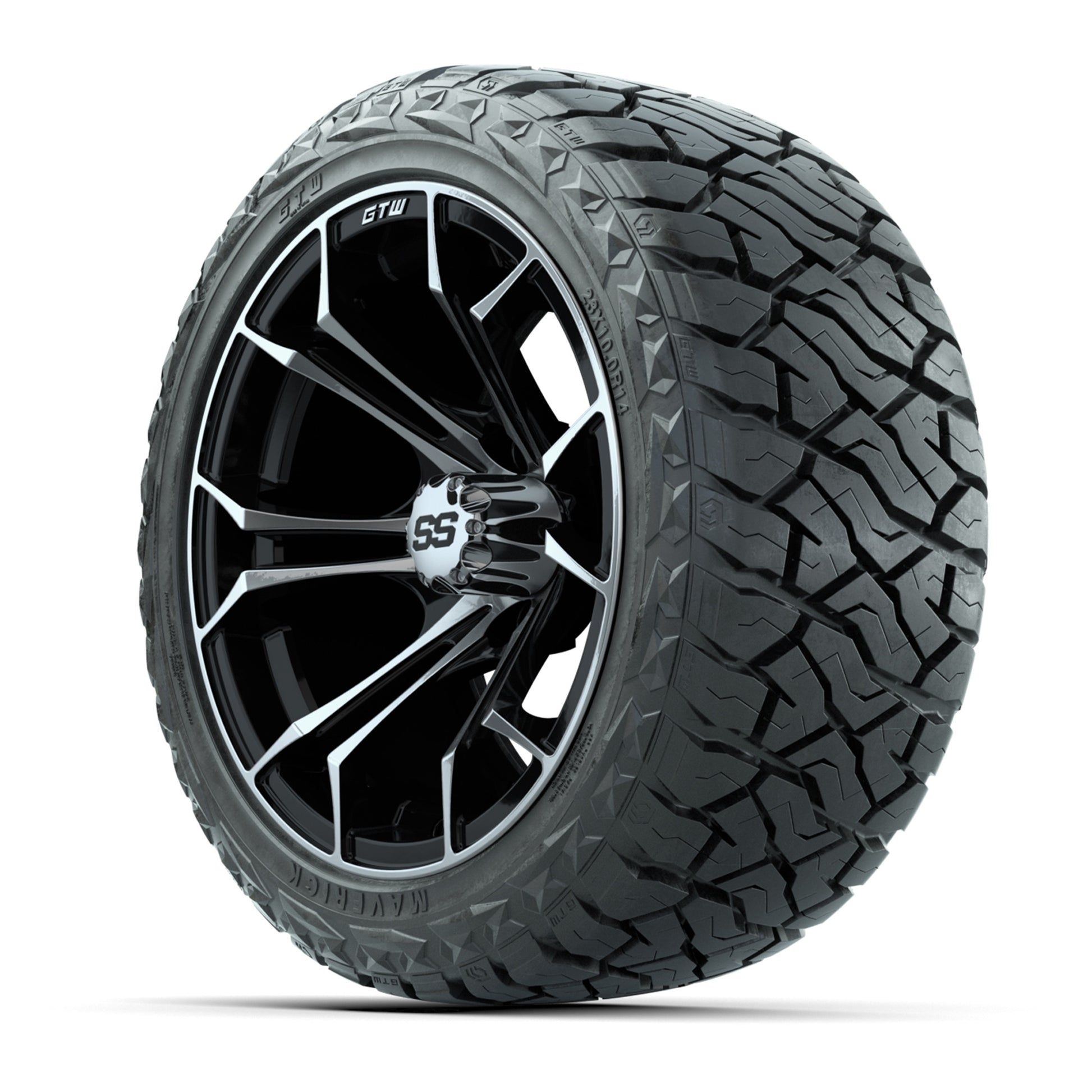 GTW Spyder Black/Machined 14 in Wheels with 23x10.00-R14 Maverick All-Terrain Tires – Full Set